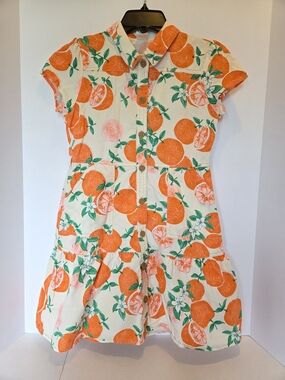 Orange Citrus Print Button-Front Dress